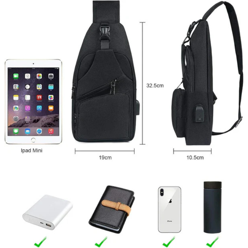 Lightweight and Compact Anti-Theft Crossbody Bag with Built-in USB Charging Port