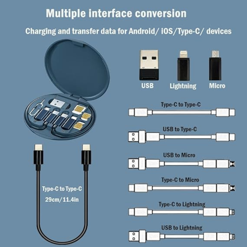 Multi-Function USB Cable Converter Box with SIM Tools & Phone Stand